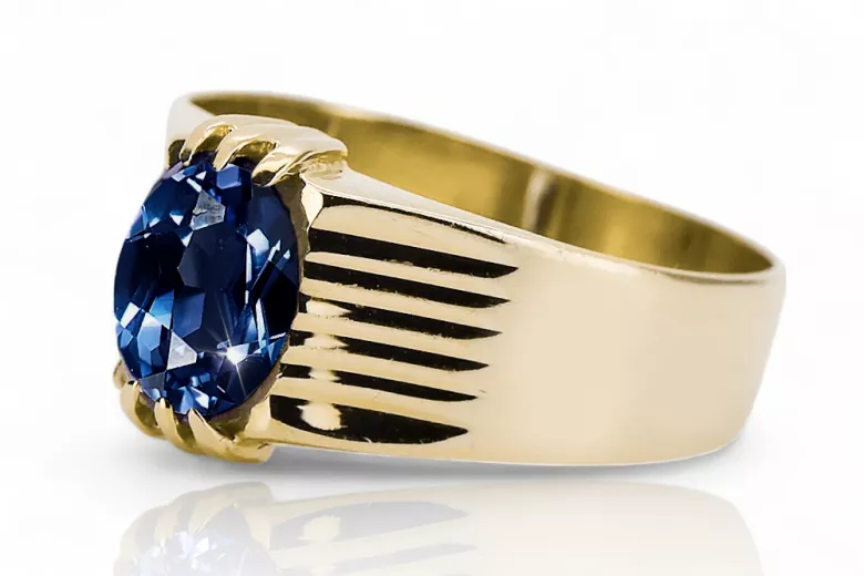 Ring Sapphire 14 Karat Gelbgold Vintage vrc007y-sp Art Deco Russischer sowjetischer -Schmuckstil der UdSSR